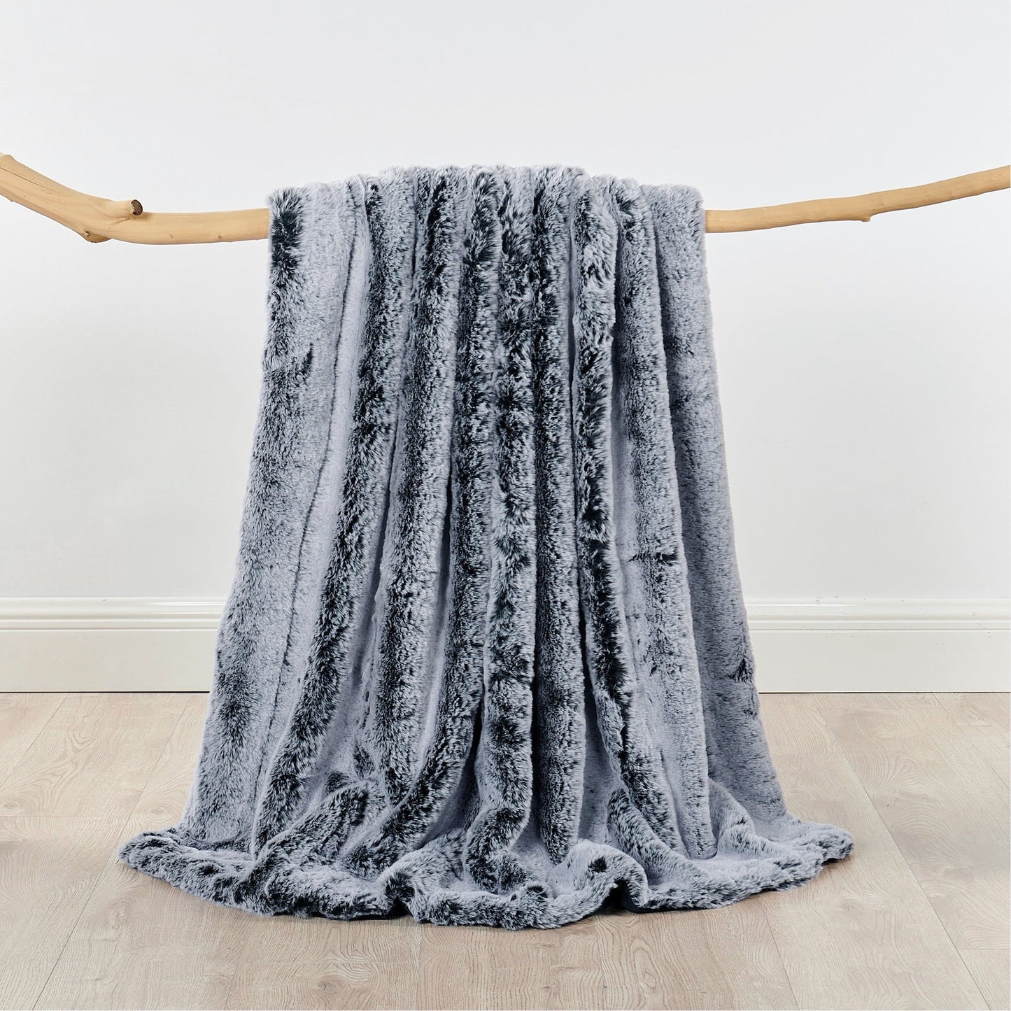 Cozy Faux Fur Throw Blanket- Graphite Stripes | Extra Large Warm Winter Blanket