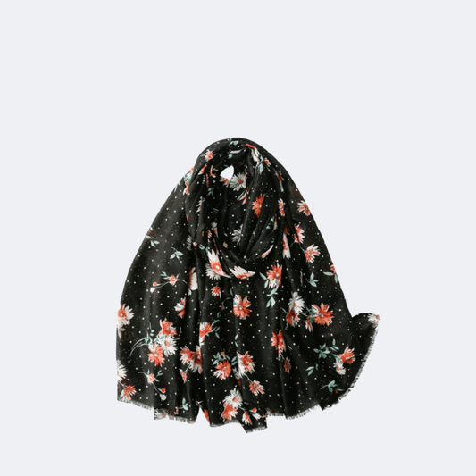 Cotton & Linen Scarf – Small Flower Design
