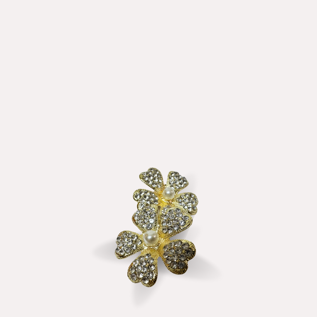 Shoe Trims - Large Gold Clover And Pearl