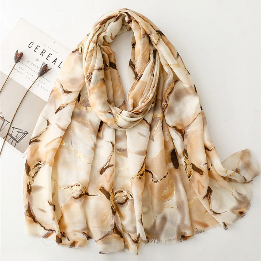 Silk Scarf – Floral Print Beach
